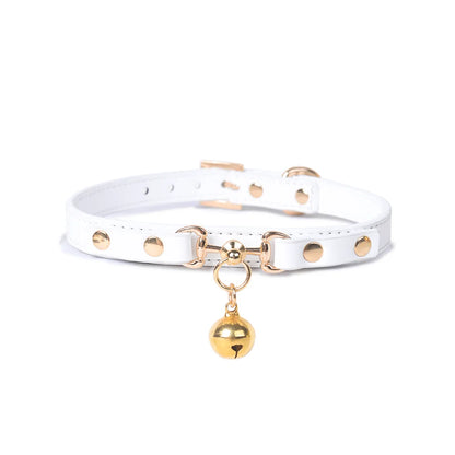 Leather Gold Bell BDSM Choker for Elegant Play