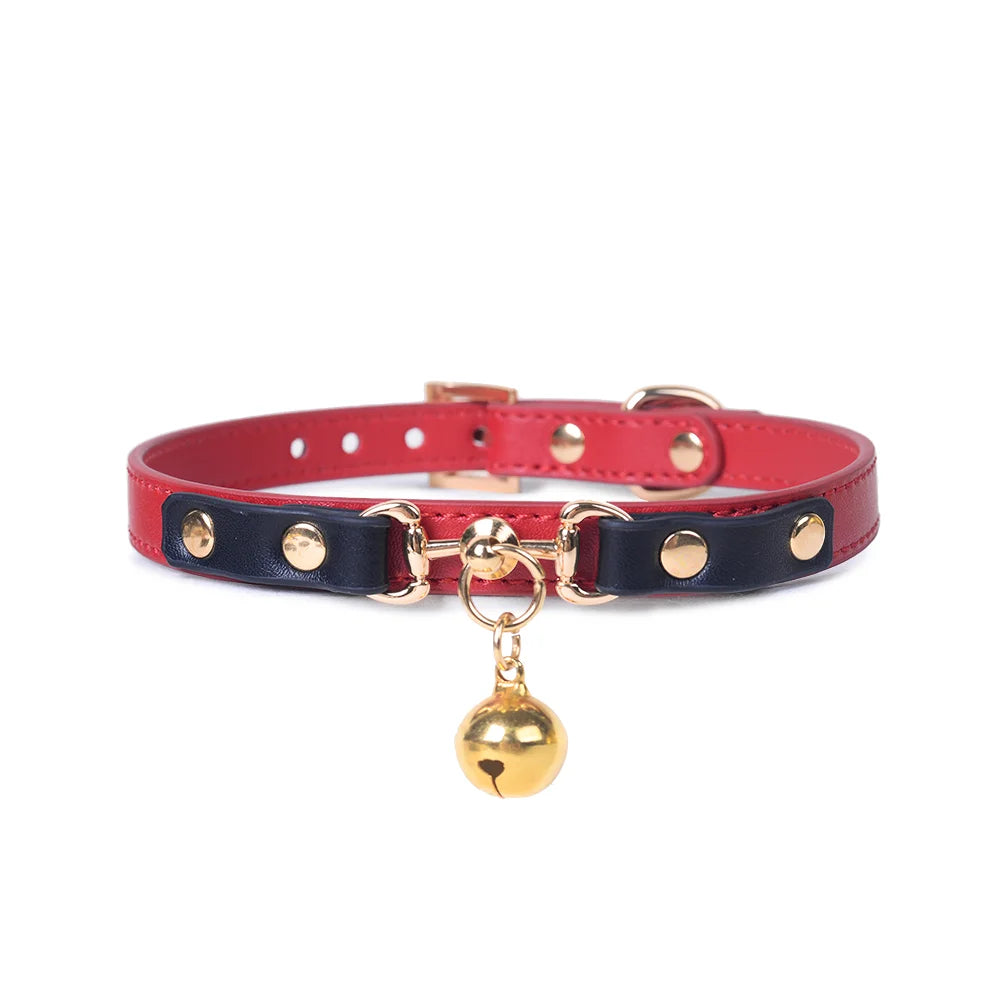 Leather Gold Bell BDSM Choker for Elegant Play