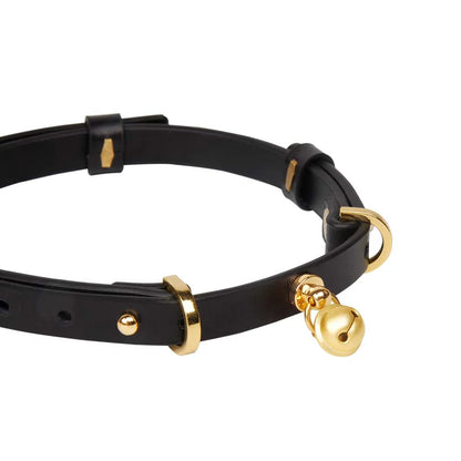 Leather Gold Bell BDSM Choker for Elegant Sensual Play