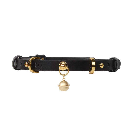 Leather Gold Bell BDSM Choker for Elegant Sensual Play