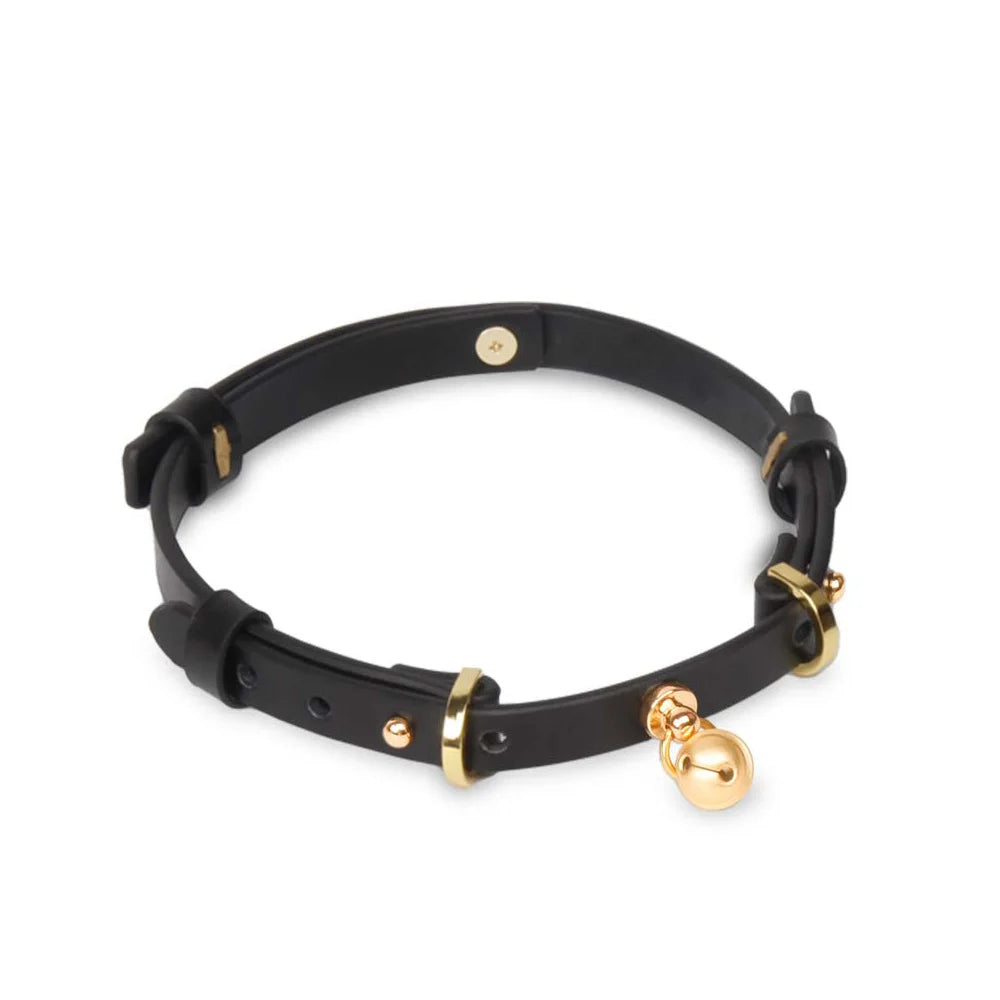 Leather Gold Bell BDSM Choker for Elegant Sensual Play