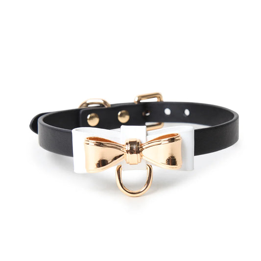 Leather Gold Bow Tie BDSM Collars