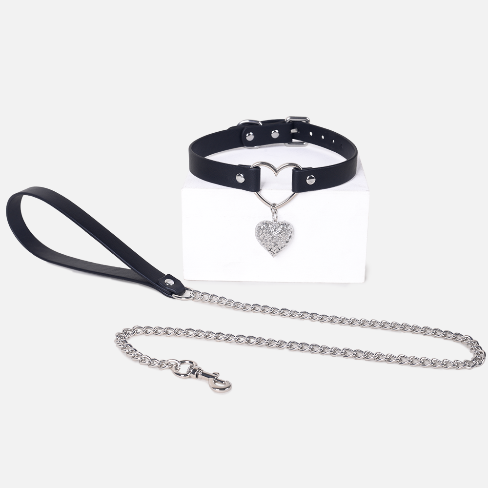 Heart Pendant Leather BDSM Choker for Romantic Play