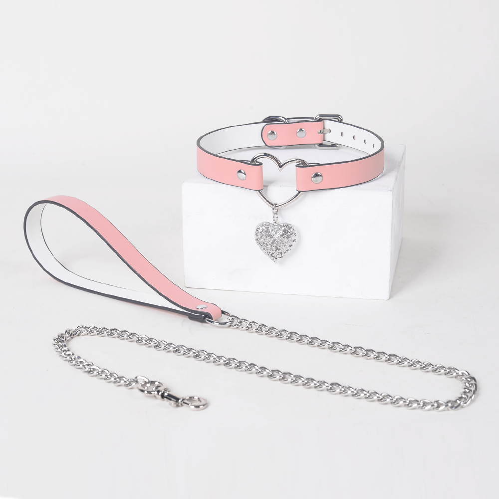 Heart Pendant Leather BDSM Choker for Romantic Play