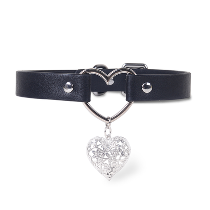 Heart Pendant Leather BDSM Choker for Romantic Play