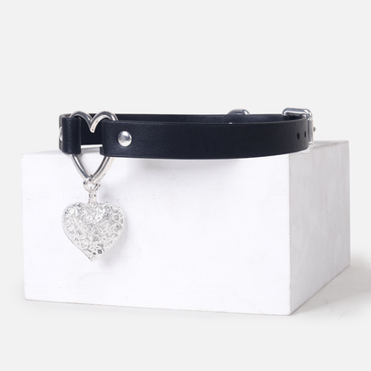 Heart Pendant Leather BDSM Choker for Romantic Play