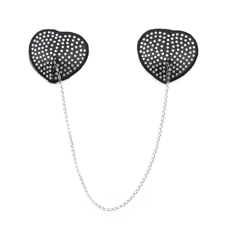 Heart-Shaped Rhinestone Nipple Stickers with Dazzling Metal Chain