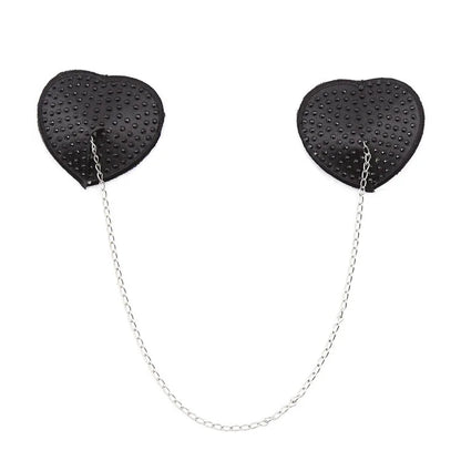 Heart-Shaped Rhinestone Nipple Stickers with Dazzling Metal Chain