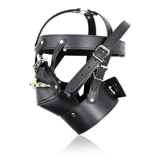 Hollow Out Strap Design with Lock Punk Style BDSM Hood