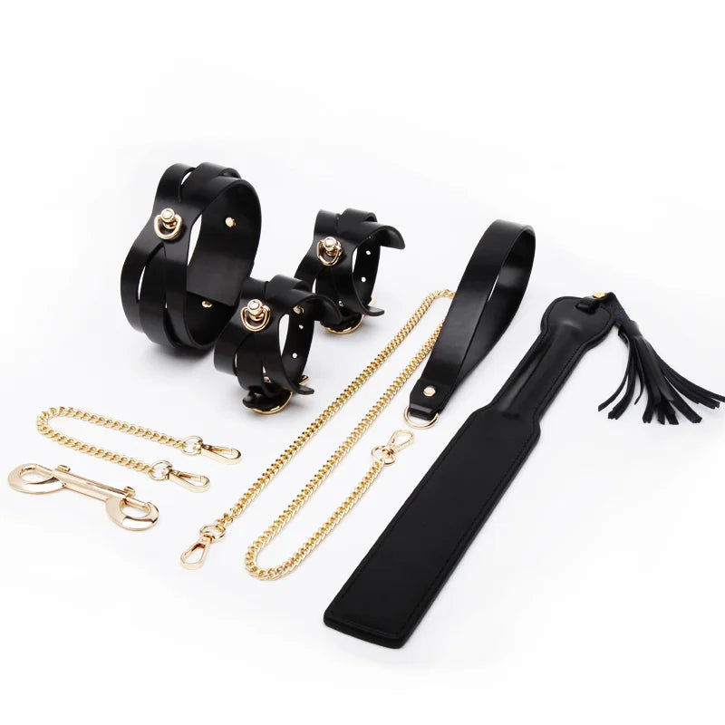 Black and Brown Leather BDSM Bondage Kits Male BDSM Outfit