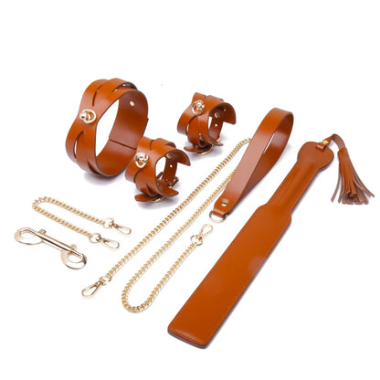 Black and Brown Leather BDSM Bondage Kits Male BDSM Outfit