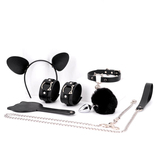 Black and Pink Leather BDSM Bondage Kits with Cute Ears