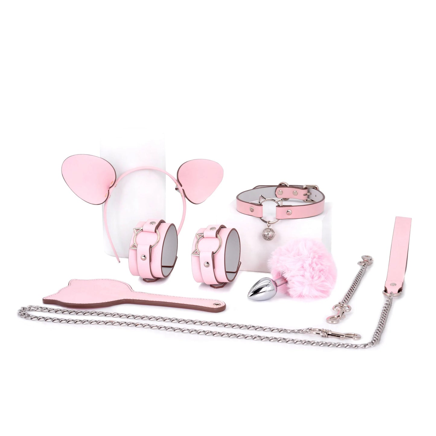 Black and Pink Leather BDSM Bondage Kits with Cute Ears