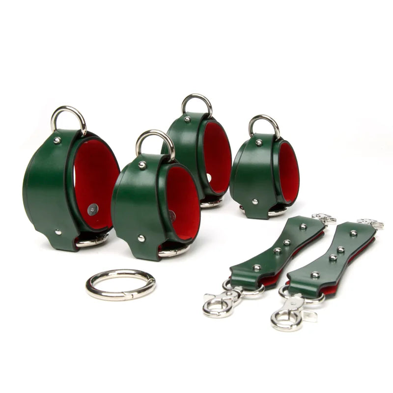 Green Leather BDSM Bondage Gear for Christmas Play