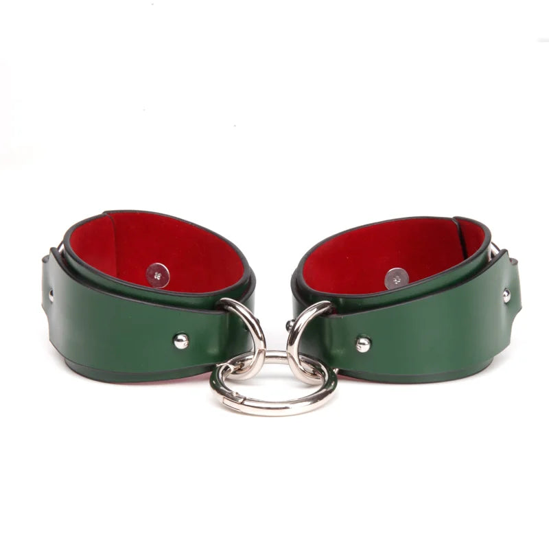 Green Leather BDSM Bondage Gear for Christmas Play