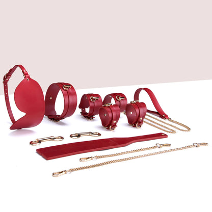 Red Leather BDSM Bondage Kits with Elegant Styling