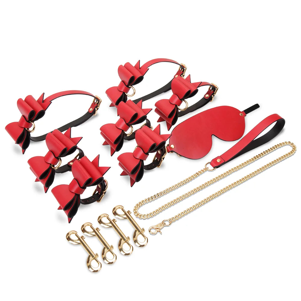 Red Leather BDSM Bondage Kits Male BDSM Outfit