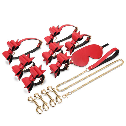 Red Leather BDSM Bondage Kits Male BDSM Outfit