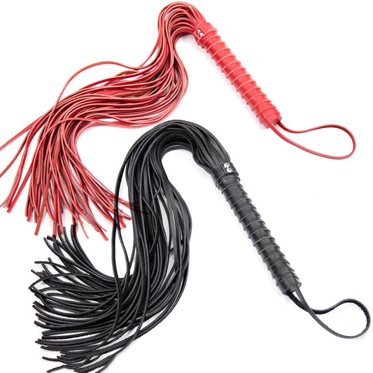 Leather Threaded Handle Impact BDSM Spank Toy Floggers