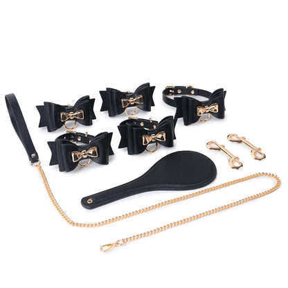 Leather and Metal BDSM Bondage Kit with Adjustable Cuffs