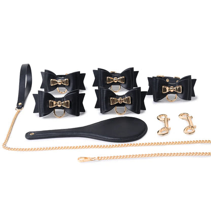 Leather and Metal BDSM Bondage Kit with Adjustable Cuffs