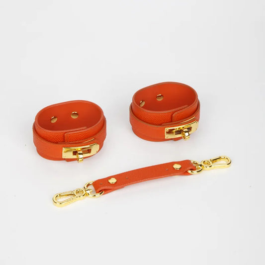 Leather BDSM Ankle and Wrist Cuffs with Metal Buckle