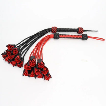 Leather BDSM Spank Toy Floggers with Rose Flower Tassels