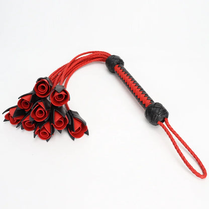 Leather BDSM Spank Toy Floggers with Rose Flower Tassels