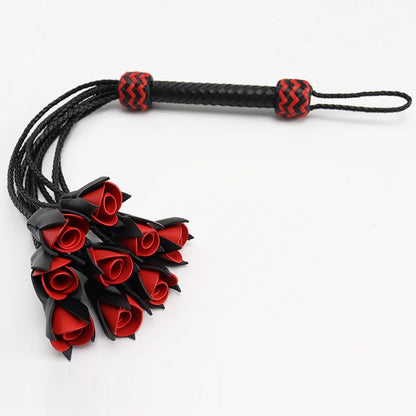 Leather BDSM Spank Toy Floggers with Rose Flower Tassels