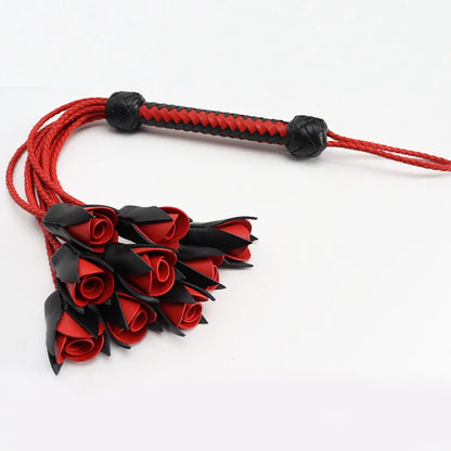 Leather BDSM Spank Toy Floggers with Rose Flower Tassels