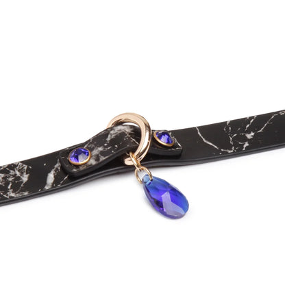 Marble Pattern Gem Pendant Leather BDSM Choker