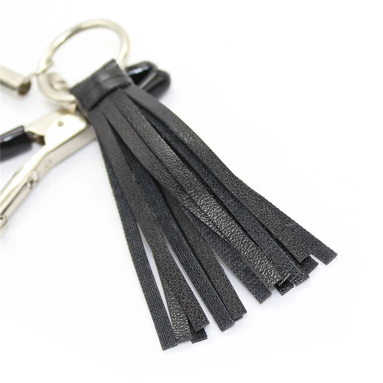 Metal and Leather Fringe Nipple Clamps for BDSM Bondage