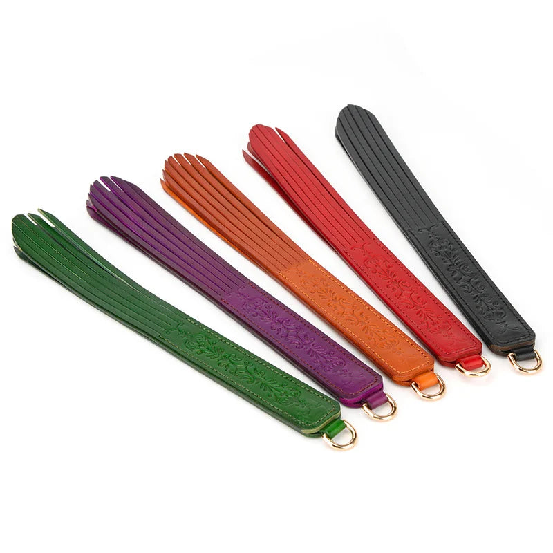 Leather BDSM Slapper Straps with Unique Pattern Handle