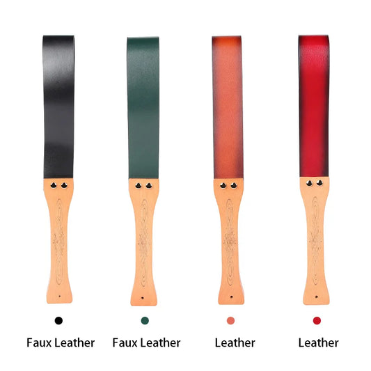 Leather BDSM Slapper Straps with Solid Wood Handle