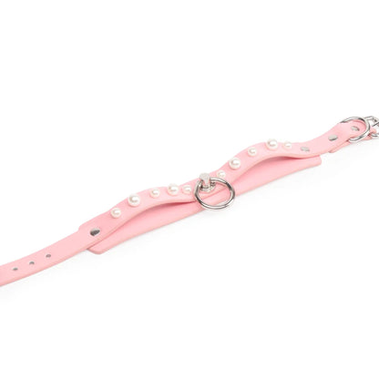 Pink Pearl Leather BDSM Choker for Sensory Play