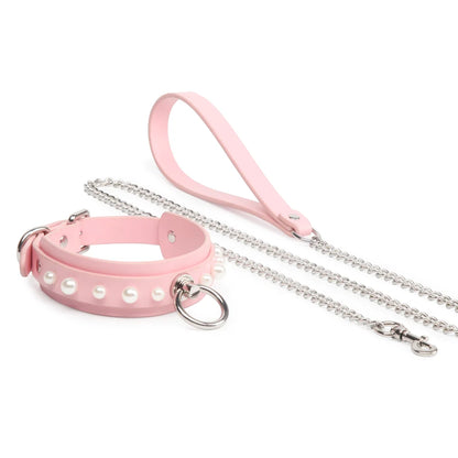 Pink Pearl Leather BDSM Choker for Sensory Play