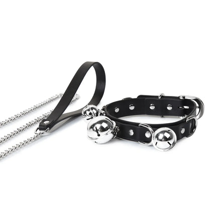 BDSM Punk Bell Leather Choker for Advanced Players