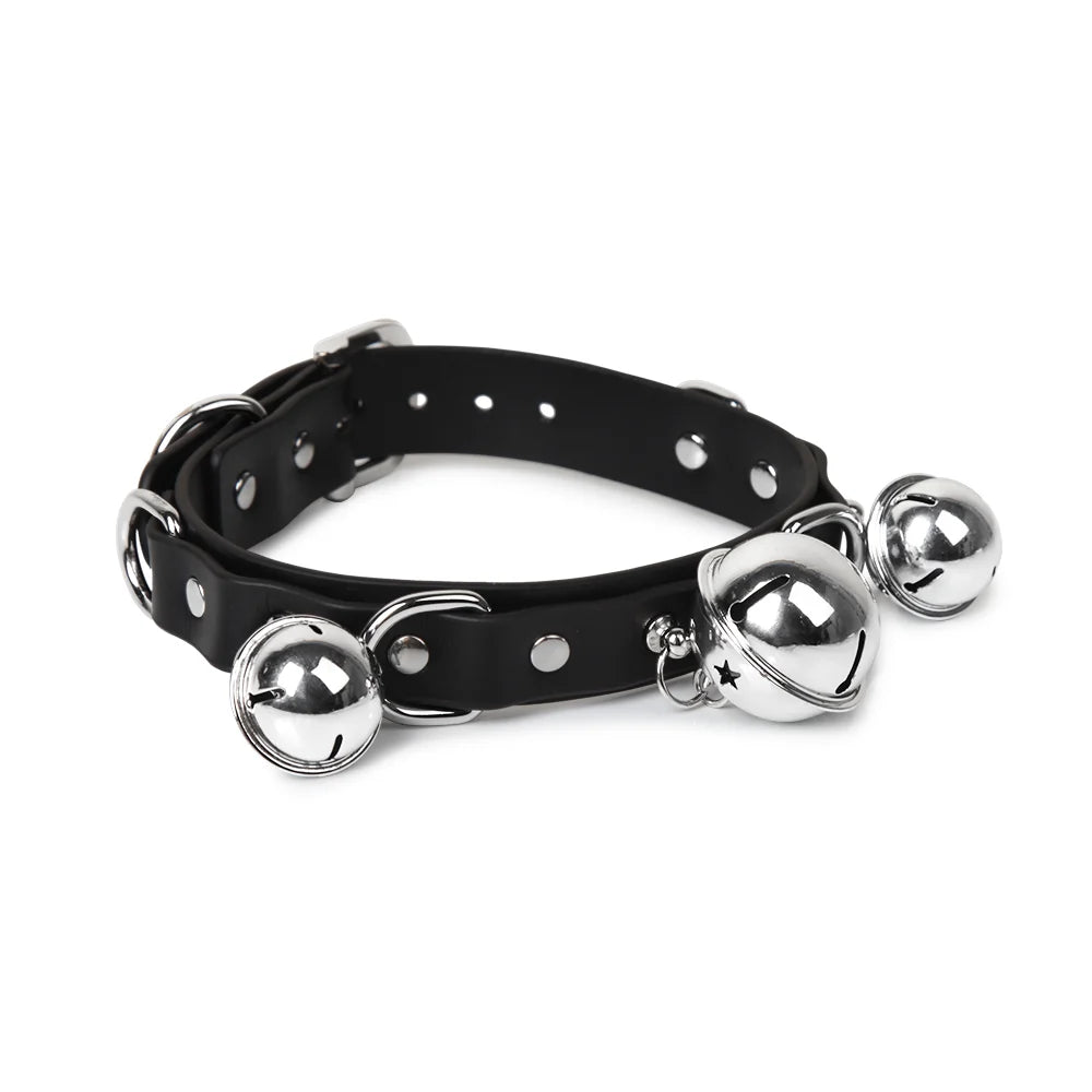 BDSM Punk Bell Leather Choker for Advanced Players