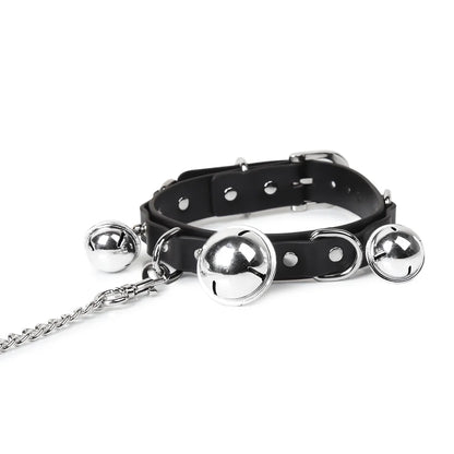 BDSM Punk Bell Leather Choker for Advanced Players