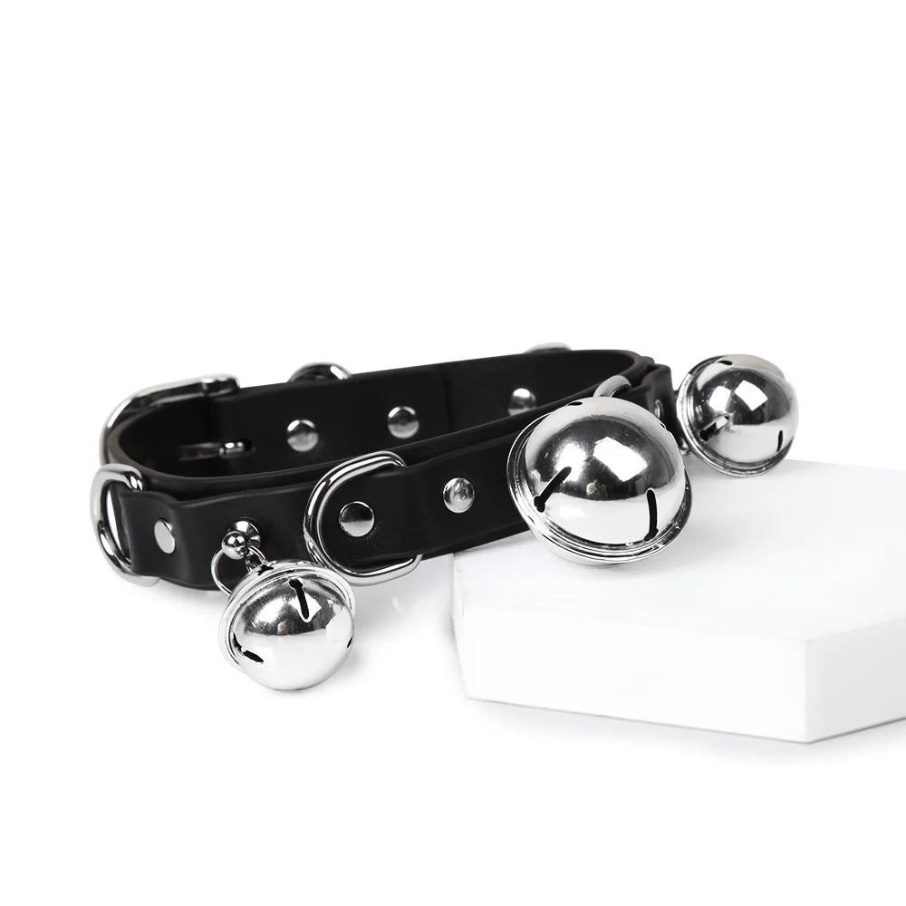 BDSM Punk Bell Leather Choker for Advanced Players