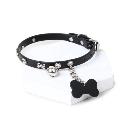 Leather Punk Bone BDSM Choker for Advanced Players