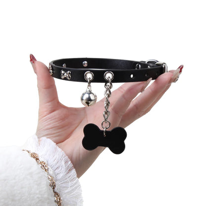 Leather Punk Bone BDSM Choker for Advanced Players