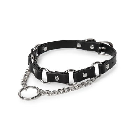 BDSM Leather Choker with Punk Metal Ring for Bold Players