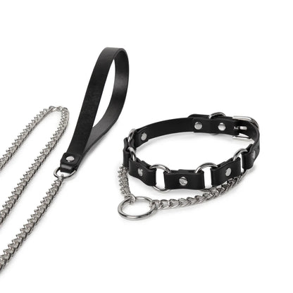 BDSM Leather Choker with Punk Metal Ring for Bold Players