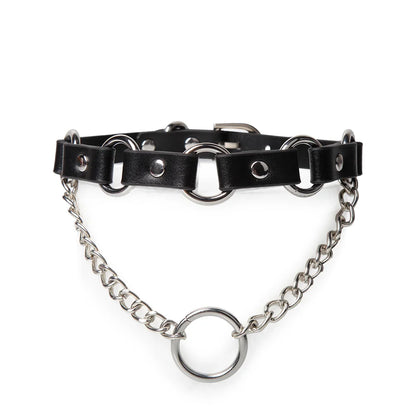 BDSM Leather Choker with Punk Metal Ring for Bold Players