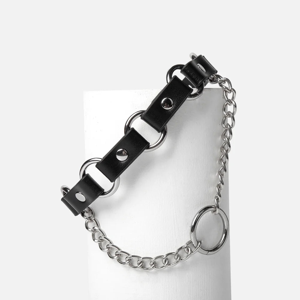 BDSM Leather Choker with Punk Metal Ring for Bold Players