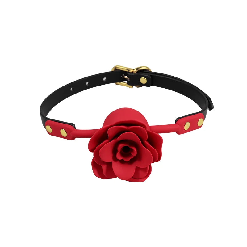 Silicone Rose BDSM Mouth Gag with Adjustable Straps and Floral