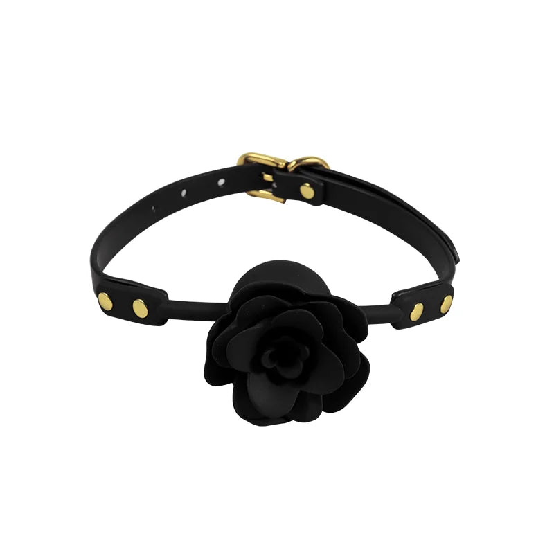 Silicone Rose BDSM Mouth Gag with Adjustable Straps and Floral