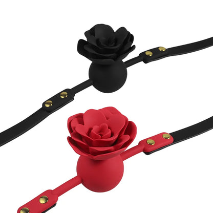 Silicone Rose BDSM Mouth Gag with Adjustable Straps and Floral