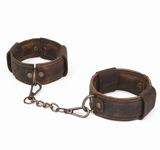 Leather BDSM Ankle and Wrist Cuffs with Metal Support